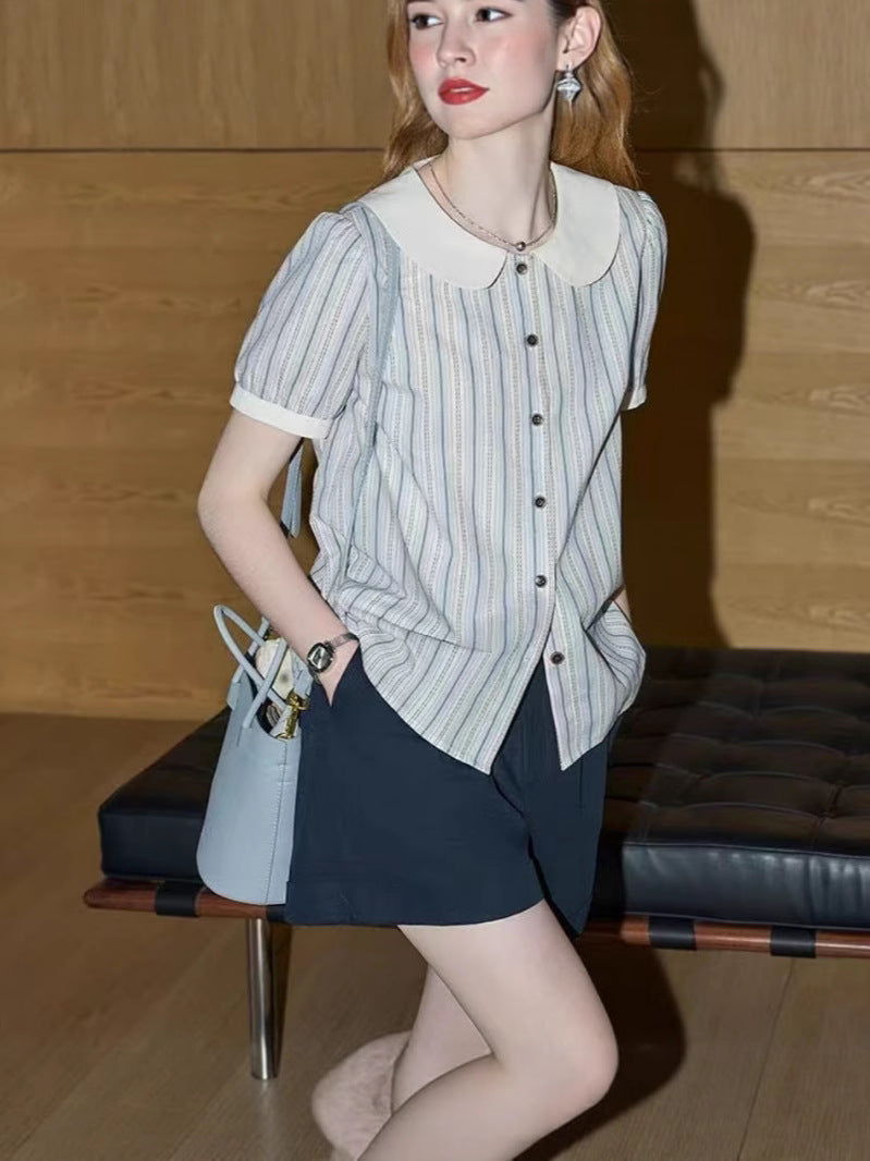 Liora™ Striped Doll-Collar Shirt