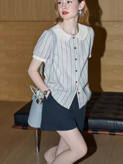 Liora™ Striped Doll-Collar Shirt